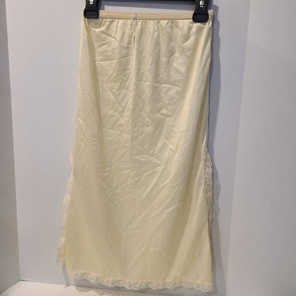 Small-Vintage Mel lin half slip Skirt-Double Slit Lace-Ivory/Champagne-Pull on - Picture 5 of 8